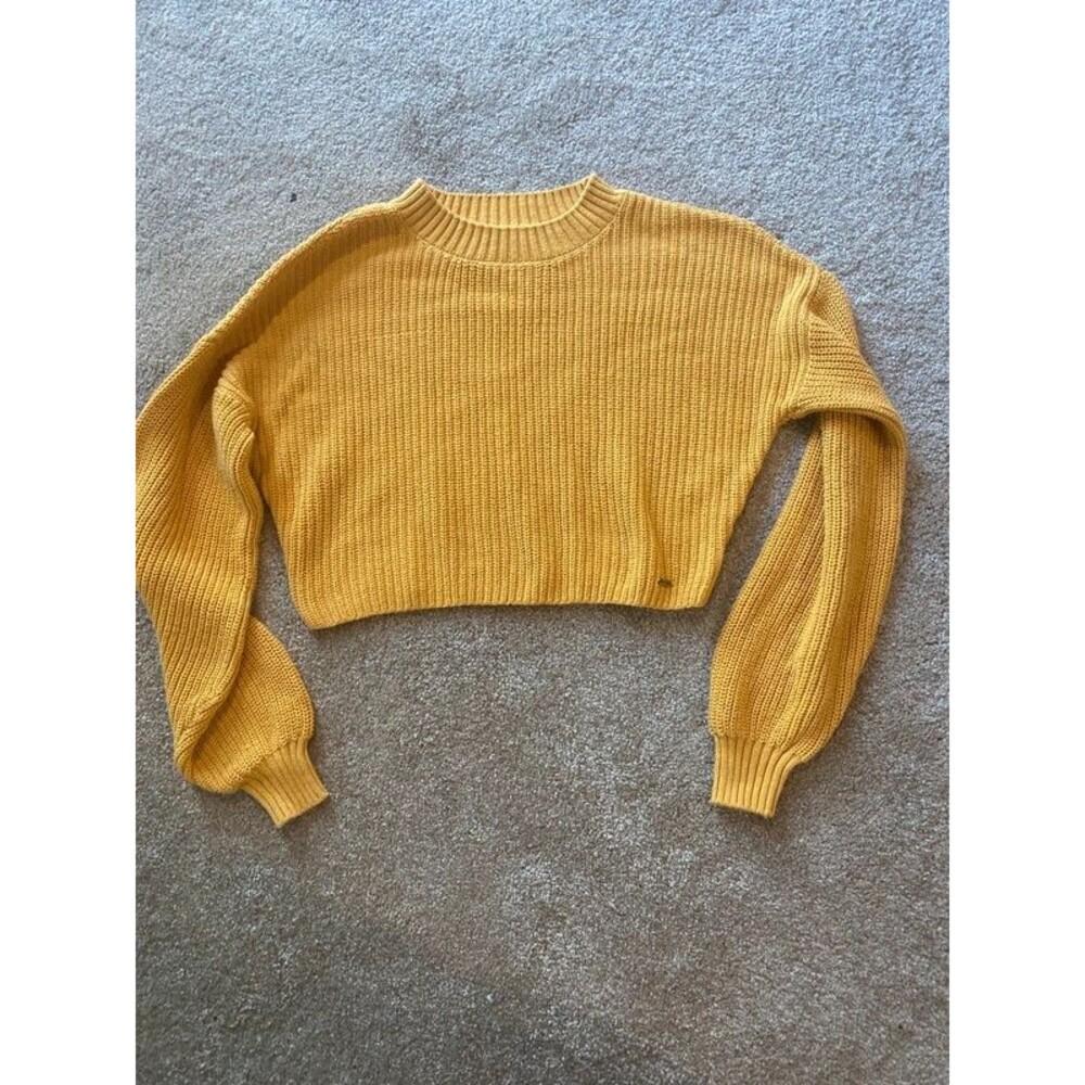 Hollister Cropped Chunky Knit Sweater Mustard Yellow XS